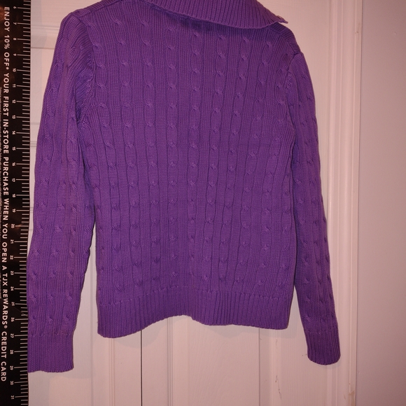 Purple Cable Knit Sweater Ladies Medium V Neck Knit Cable Sweater - Picture 6 of 7